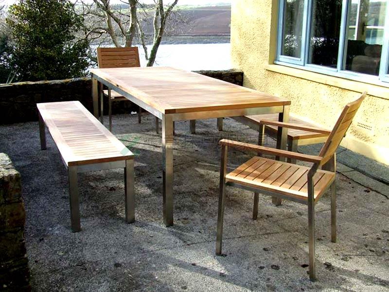 不锈钢+柚木桌椅ZYL-BXGM02