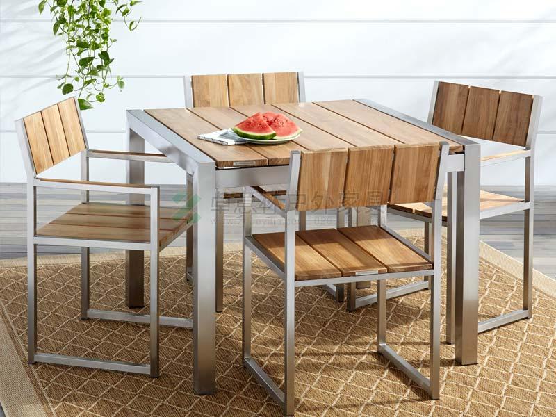 不锈钢+柚木桌椅ZYL-BXGM07