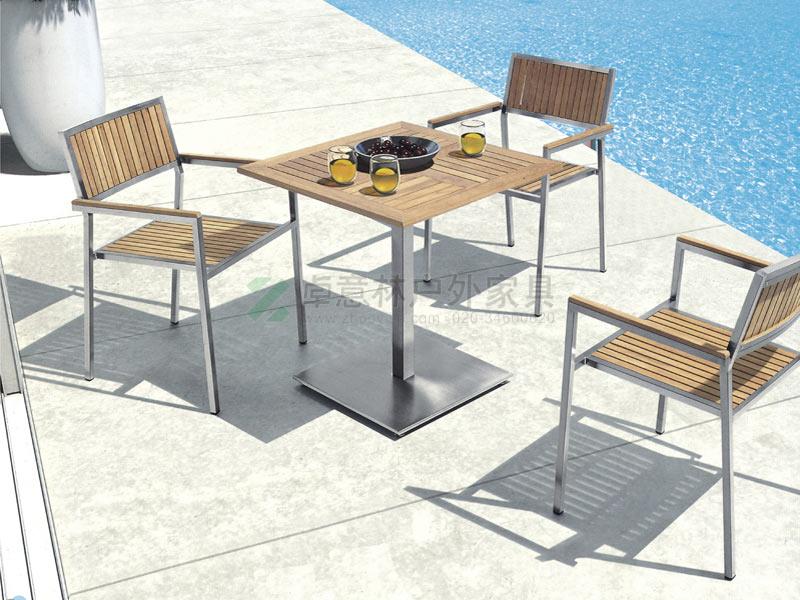 不锈钢+柚木桌椅ZYL-BXGM04